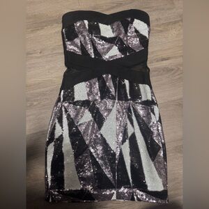 Ruby Rox Black and Silver Sequin Strapless Cocktail Dress